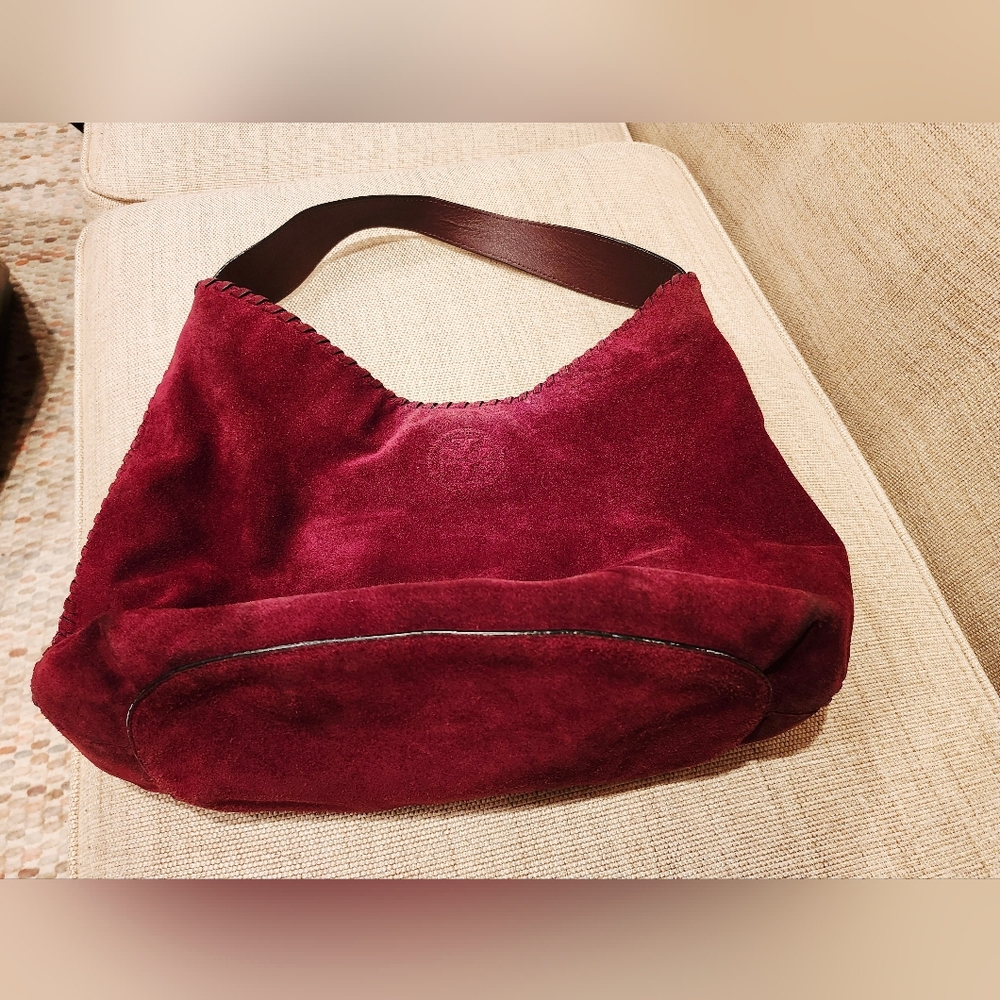 Used Tory Burch Marion Suede Hobo / Burgandy.